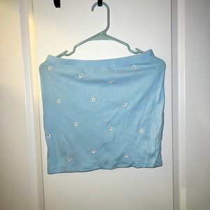 Light blue mini skirt with white flower pattern